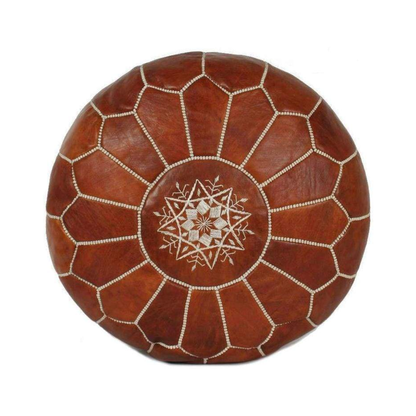 Moroccan Leather Ottoman - Tan