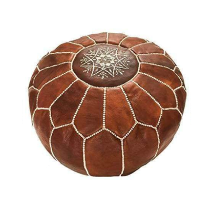 Moroccan Leather Ottoman - Tan