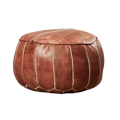 Moroccan Leather Ottoman - Tan