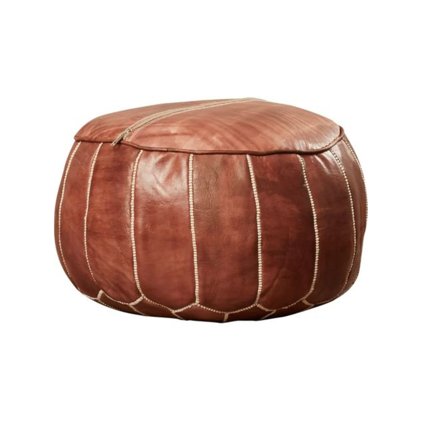 Moroccan Leather Pouf - Natural Dark Brown