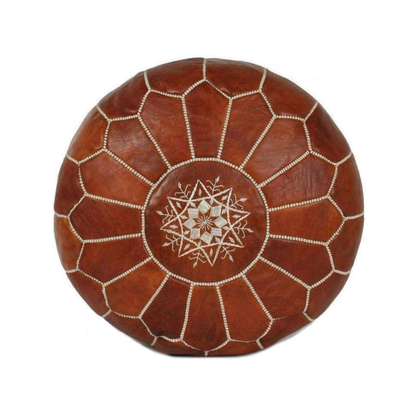Moroccan Leather Pouf - Natural Dark Brown